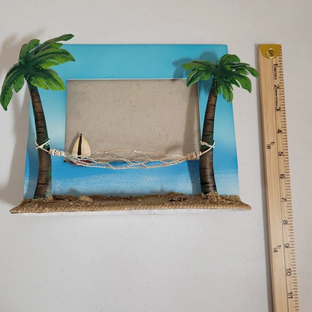 Metal‎ Beach Palm Trees Picture Frame Hammock Free Stand Tropical 0266
